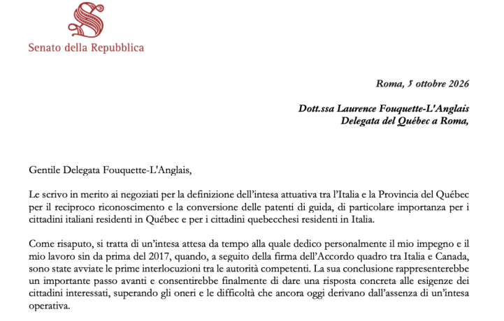 La Marca (PD) sollecita la Delegazione del Québec a Roma sulle trattative dell’accordo per le patenti di guida Italia-Québec